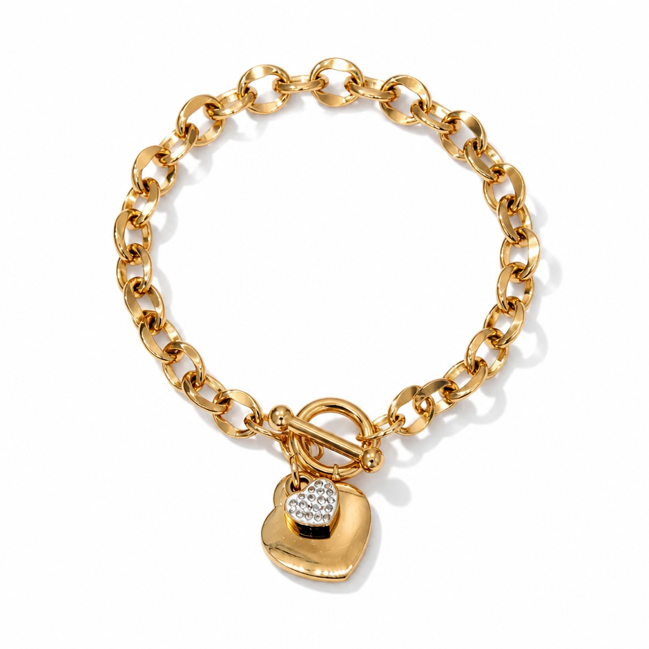 Bracciale a Catena "Twin Hearts" con Chiusura a T in Acciaio Inossidabile