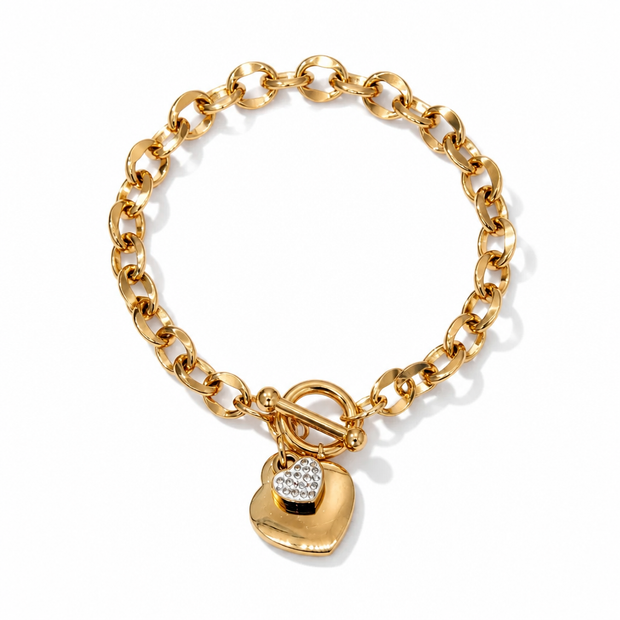 Bracciale a Catena "Twin Hearts" con Chiusura a T in Acciaio Inossidabile