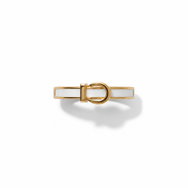 Anello "Golden Buckle" con Intarsio Bianco in Acciaio Inossidabile
