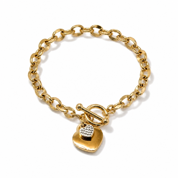 Bracciale a Catena "Twin Hearts" con Chiusura a T in Acciaio Inossidabile