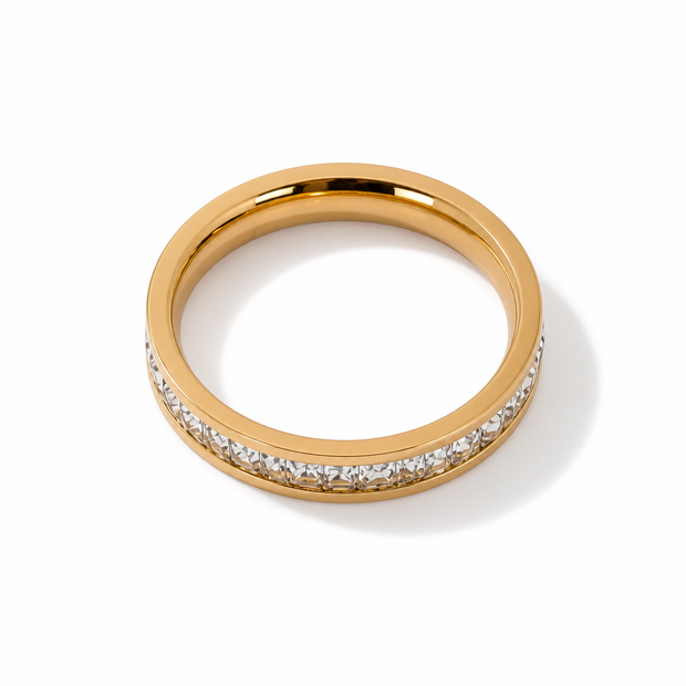Anello a Fascia "Geometric Light" con Cristalli in Acciaio Inossidabile
