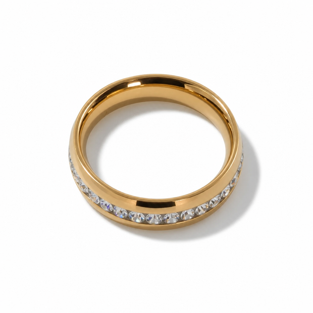 Anello a Fascia "Golden Eternity" con Cristalli in Acciaio Inossidabile