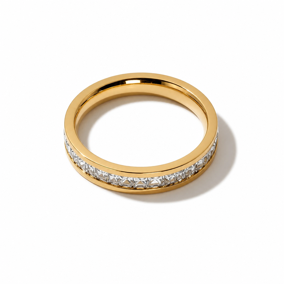Anello a Fascia "Geometric Light" con Cristalli in Acciaio Inossidabile